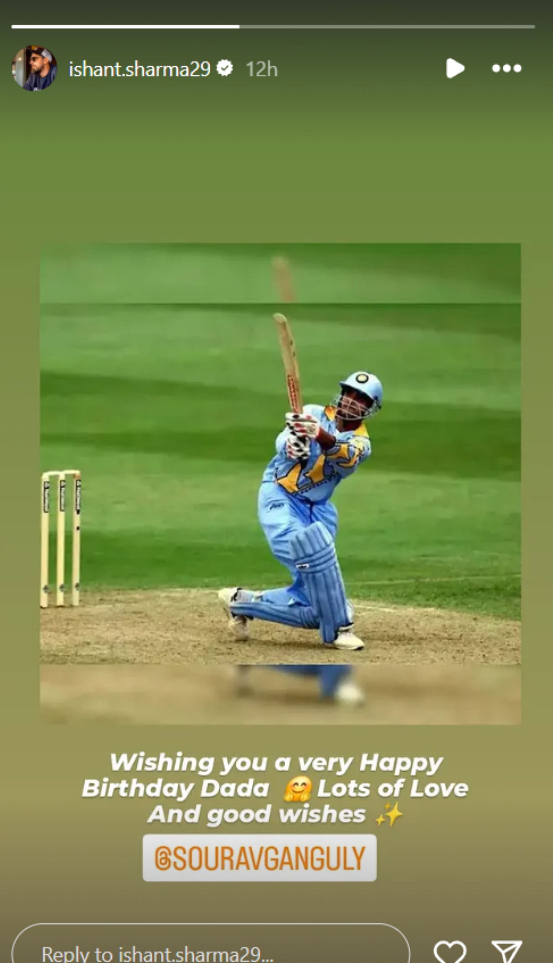 Ishant Sharma's birthday wish to Ganguly on Instagram. (Image: Ishant Sharma/Instagram)